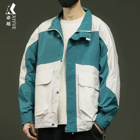 希越工装拼接夹克男2024春秋宽松大码美式机能风男士户外休闲外套商品大图