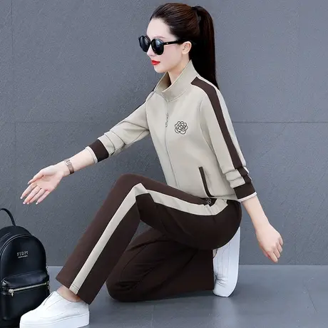 女士休闲运动服套装2024年春季新款时尚立领拉链外套直筒裤两件套商品大图