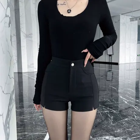 黑色短裤女春秋2024新款设计感高腰显瘦包臀打底外穿辣妹紧身靴裤图片
