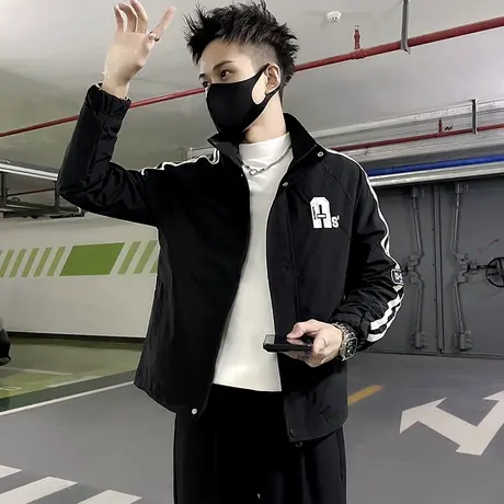 春季外套男潮牌高级感刺绣条纹夹克2024新款潮男立领个性休闲褂子商品大图