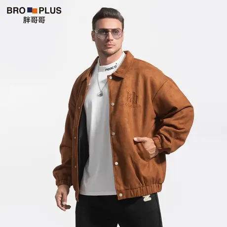 胖哥哥冬季款大码外套男宽松潮流麂皮绒男士夹克加肥加大高端男装图片