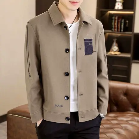 高端外套男士潮牌时尚翻领上衣春秋季轻熟风男装韩版痞帅休闲夹克商品大图
