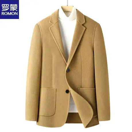罗蒙100%全纯羊毛双面呢子西服外套男士非羊绒羊毛大衣休闲小西装图片
