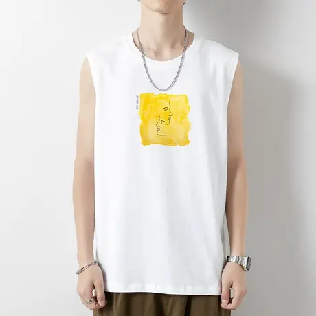 纯棉白色背心男士夏季外穿运动坎肩健身宽松跨栏篮球宽肩无袖t恤商品大图