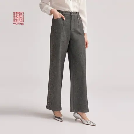 EP雅莹高端系列 黑色高腰烫片宽松直筒牛仔裤 2023新款J611A图片