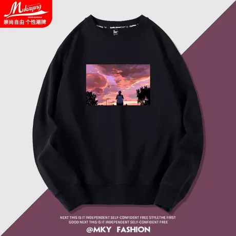 卫衣男春秋款插画印花港风原宿潮流宽松青少年无帽大码圆领长袖衫商品大图