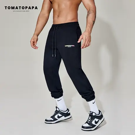 TOMATOPAPA四季长裤束脚抽绳弹力棉彩虹字母印花潮休闲百搭运动裤商品大图