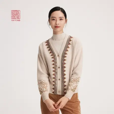 [阿里羊绒]EP雅莹高端系列 优雅V领刺绣针织开衫 商场同款9116A商品大图