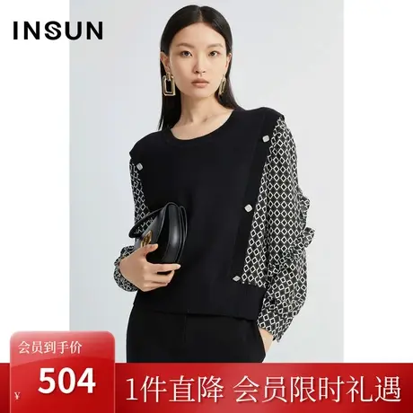 恩裳春秋新品时尚法式复古泡泡袖优雅气质百搭毛针织衫图片