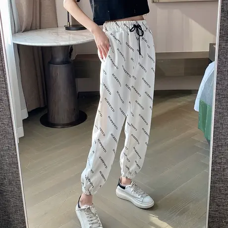 卫裤女宽松束脚夏季韩版潮流ins网红嘻哈运动裤纯棉印花休闲裤子商品大图