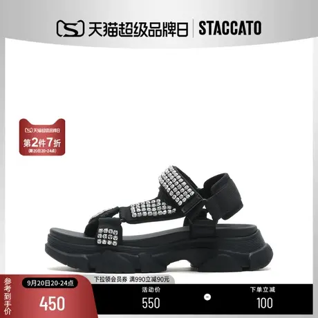 思加图新款甜酷风厚底凉鞋魔术贴休闲运动凉鞋女EEJ04BL2商品大图