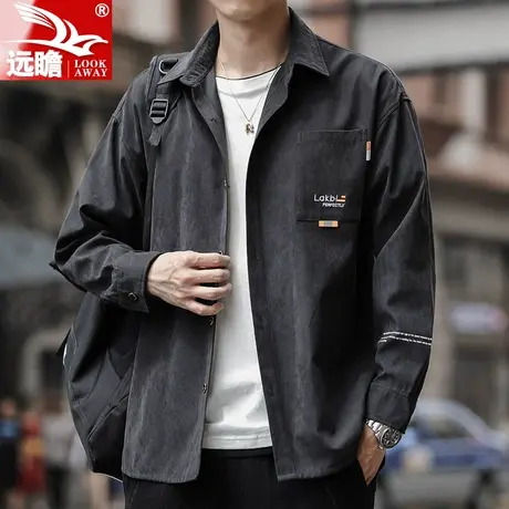 长袖衬衫男士春秋季2023新款潮牌翻领上衣休闲宽松外套男生衬衣服图片