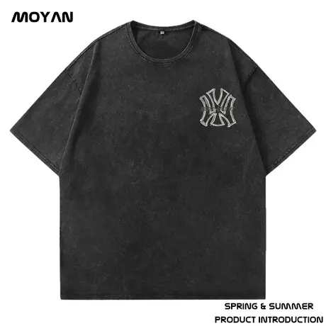 水洗做旧重磅潮牌宽松T恤美式复古短袖半袖纯棉加肥加大码男装潮商品大图