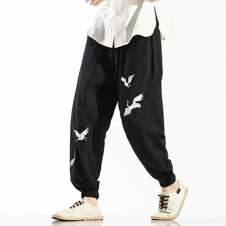 秋季男休闲裤加肥大码阔腿裤中式刺绣胖潮小脚灯笼裤男装哈伦长裤商品大图