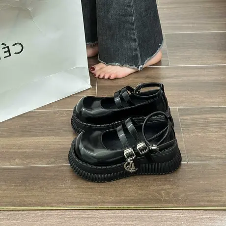 永希玛丽珍女鞋厚底学院单鞋2023新款春夏季复古圆头配裙子小皮鞋商品大图
