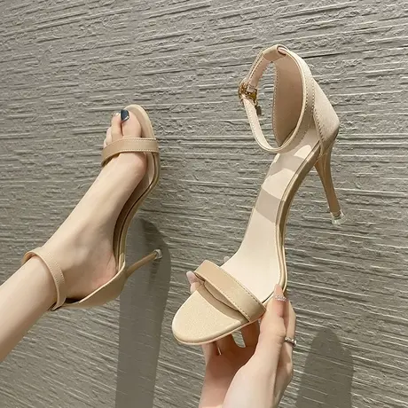 一字带露趾时装凉鞋2023年夏季新款法式气质百搭礼仪高跟鞋女细跟商品大图