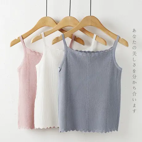 冰丝吊带背心女内搭打底春夏季短款针织无袖上衣花边细肩带一字领商品大图
