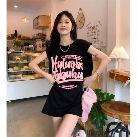 美式复古纯棉吊带运动坎肩背心无袖t恤女夏外穿宽松港风挂脖上衣商品大图