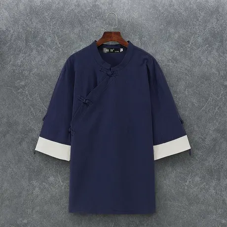 中国风夏男汉服七分中袖古风改良唐装禅服复古活动班服伴郎居士服图片