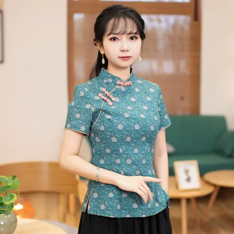 筠雅唐装女装中国风改良旗袍上衣2023新款复古时尚收腰显瘦茶服商品大图