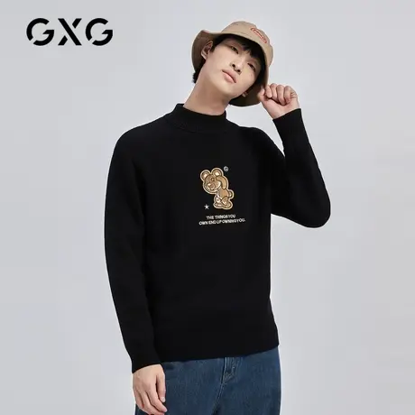 【特价】GXG男装 秋季小熊黑色半高领羊毛针织衫10B12000409图片