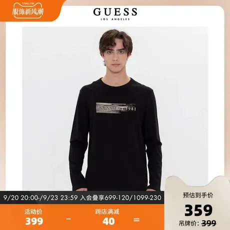 GUESS23新款秋季男士简约印花字母数字长袖圆领T恤-M3YI15K8FQ4商品大图