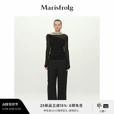 【云绒针织】Marisfrolg玛丝菲尔2025春新款黑色透视拼接羊毛衫图片