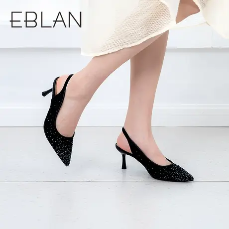 伊伴春季女鞋后空尖头高跟鞋细闪凉鞋婚鞋宴会百搭通勤细跟单鞋女商品大图