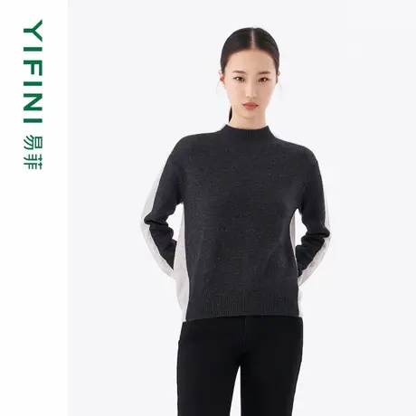 [专柜同款]Yifini/易菲小立领宽松毛衫女冬装新款百搭针织衫商品大图