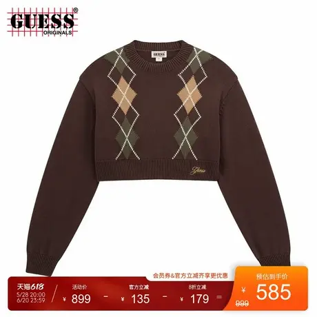 GUESSOriginals25年新款春季女士菱格圆领短款针织衫-W5RR45Z3K70商品大图