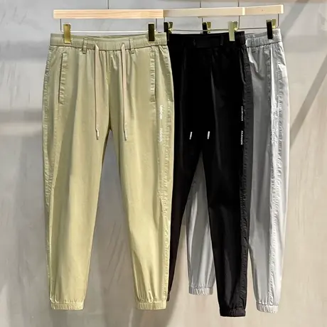 夏季超薄冰丝休闲裤男韩版修身直筒九分裤男青年束脚空调裤子男装商品大图