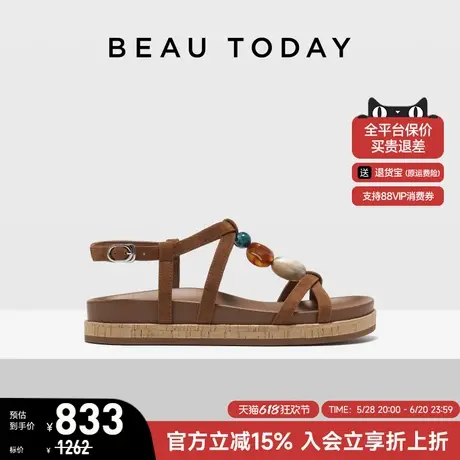 【商场同款】BeauToday真皮罗马凉鞋女2025新款夏季沙滩凉鞋外穿商品大图
