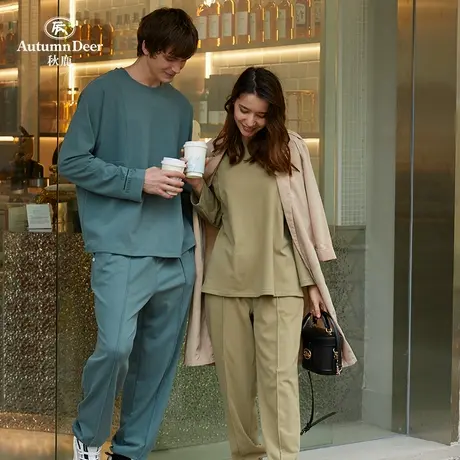 秋鹿秋冬款男女可外穿休闲薄绒睡衣jenize系列时尚运动情侣家居服图片