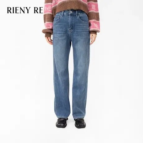 RIENYRE裤子女新款2023爆款秋季高腰显瘦直筒裤复古牛仔宽松长裤商品大图