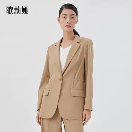 歌莉娅西装女新款高级感真丝羊毛抽褶收腰显瘦通勤外套图片