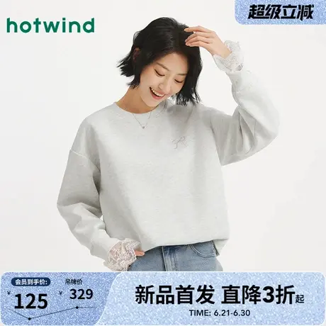 热风2025年秋季新款女士蝴蝶结图案卫衣长袖套头韩版圆领上衣女款图片