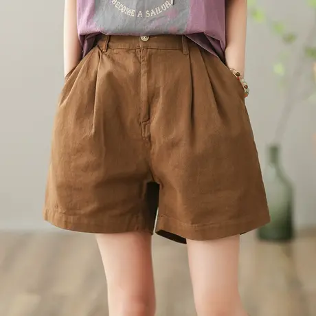 dza 高腰显瘦短款阔腿裤女2023夏季纯棉休闲裤宽松百搭五分裤短裤图片