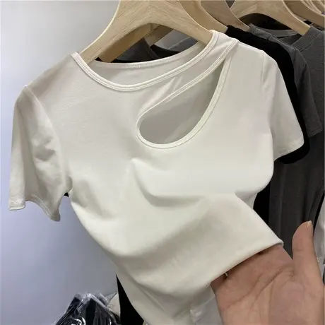 夏季正肩短袖t恤女2023年新款设计感小众短款不规则别致上衣ins潮图片