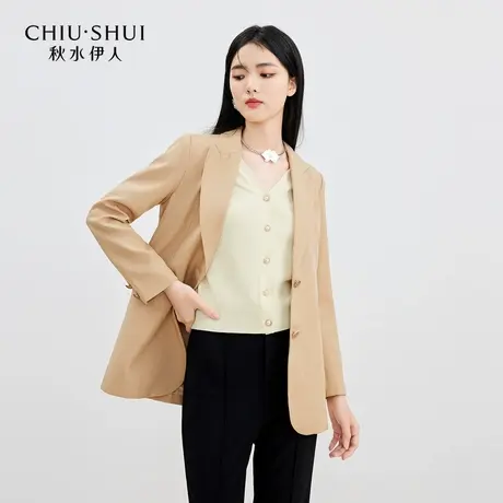 【悟空粉丝专享】简约通勤西装女春装翻驳领修身中长款西服外套图片