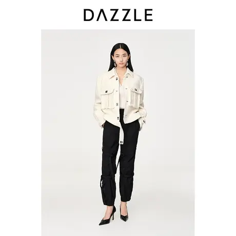 DAZZLE地素奥莱23春季新款工装风短款锁扣白色毛呢夹棉外套棉服图片