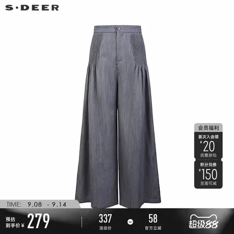 sdeer圣迪奥女装25年新品OL风松紧拼接压褶阔腿休闲长裤S252Z0815商品大图