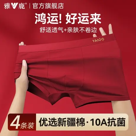 雅鹿本命年男士内裤大红色鸿运纯棉四角短裤马年新年结婚2026新款商品大图