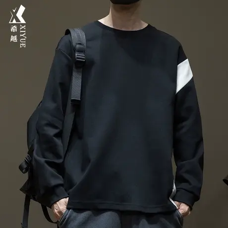 340g重磅男士卫衣宽松大码潮流撞色圆领上衣秋冬新款套头打底衫男商品大图