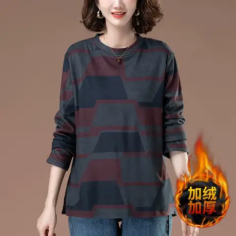 德绒打底衫女秋冬季宽松加大码女装中老年妈妈加绒半高领长袖T恤商品大图