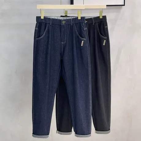 美式丹宁普洗原色牛仔裤男秋冬季潮流修身直筒男装休闲牛仔长裤子图片