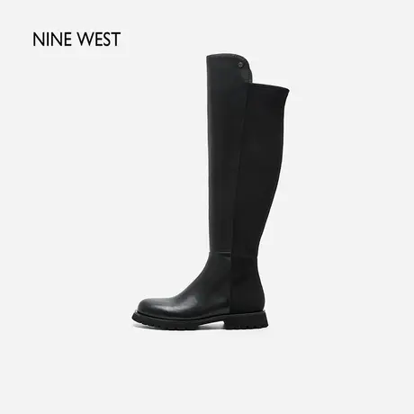 Nine West/玖熙羊皮舒适百搭长筒靴冬显瘦圆头弹力骑士靴商品大图