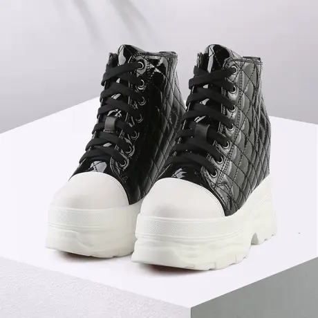 坚城内增高女鞋10厘米小香风厚底松糕鞋高帮防水台坡跟真皮休闲鞋商品大图