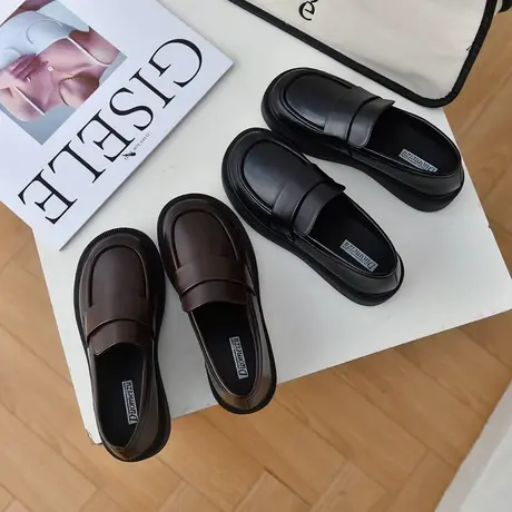 【真皮】黑色小皮鞋女秋季新款一脚蹬乐福鞋软皮哑光日系软底单鞋商品大图