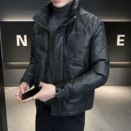羽绒服男短款冬季2023年轻熟潮牌痞帅男装轻薄加厚机车白鸭绒外套图片