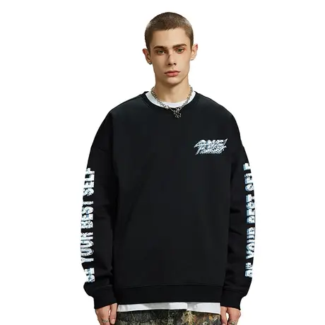 Nuthink美式街头420g重磅字母无帽卫衣男潮牌宽松加绒加厚上衣春商品大图